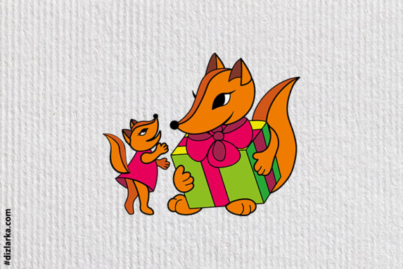 Fox Cartoon, Mom and Kid Foxes: Graphics for Crafts