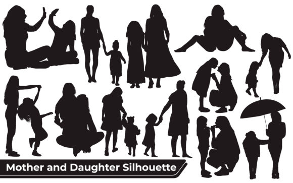 Mom and Daughter Silhouettes for Crafts Graphics